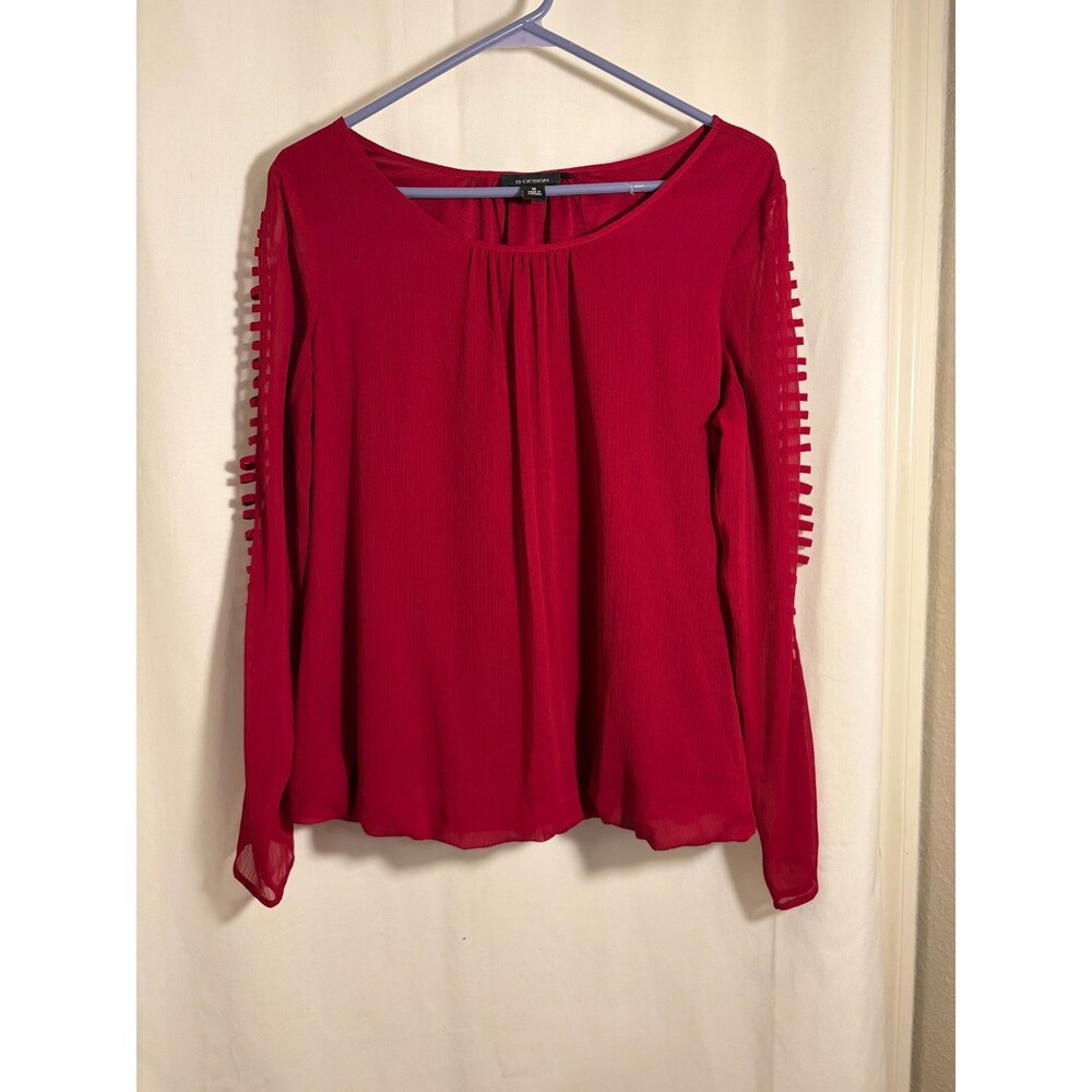 B•Design Red Pleated Slit‑Sleeve Blouse Women’s Size M